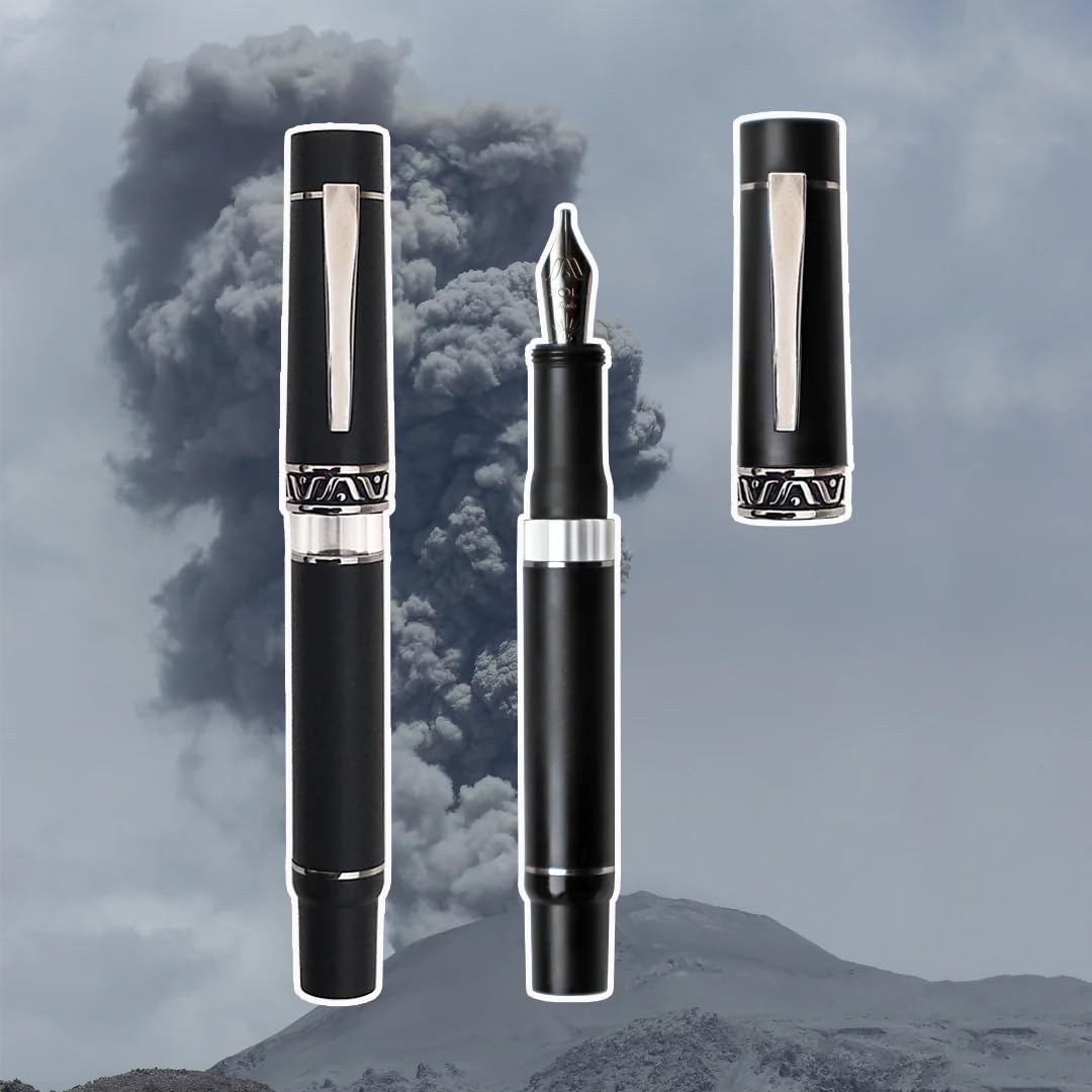 GIOIA | Medium Nib | Fountain Pen | Cenere Black Resin Barrel | Piston Filler | with Ink Window