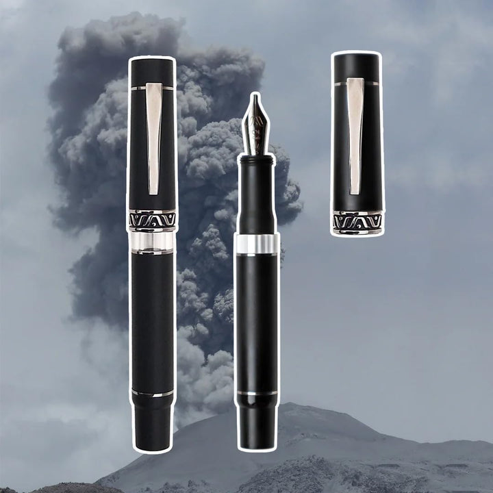 GIOIA | Medium Nib | Fountain Pen | Cenere Black Resin Barrel | Piston Filler | with Ink Window