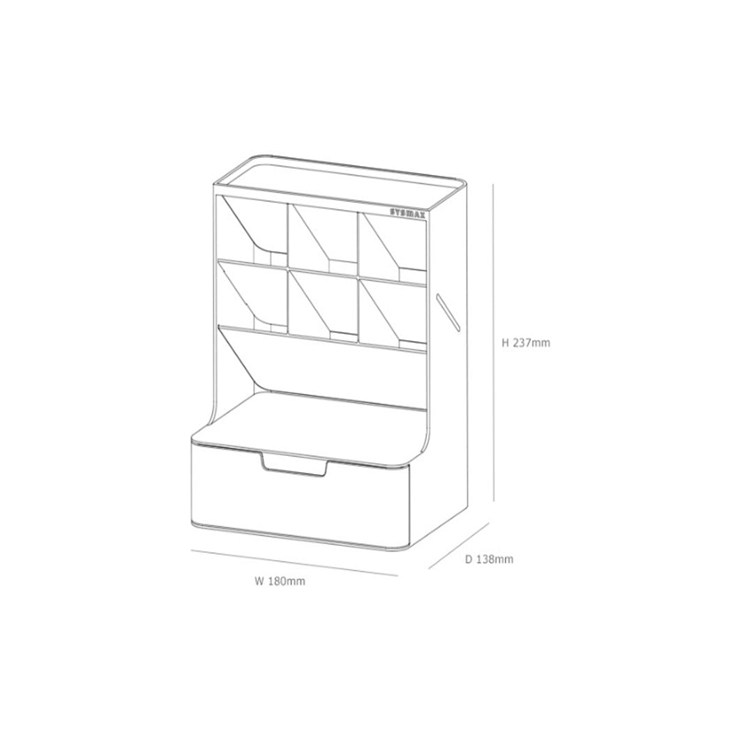 Sysmax | Hive Desk Organizer with 6 Compartments |1 Drawer| White| For Office &amp; Home