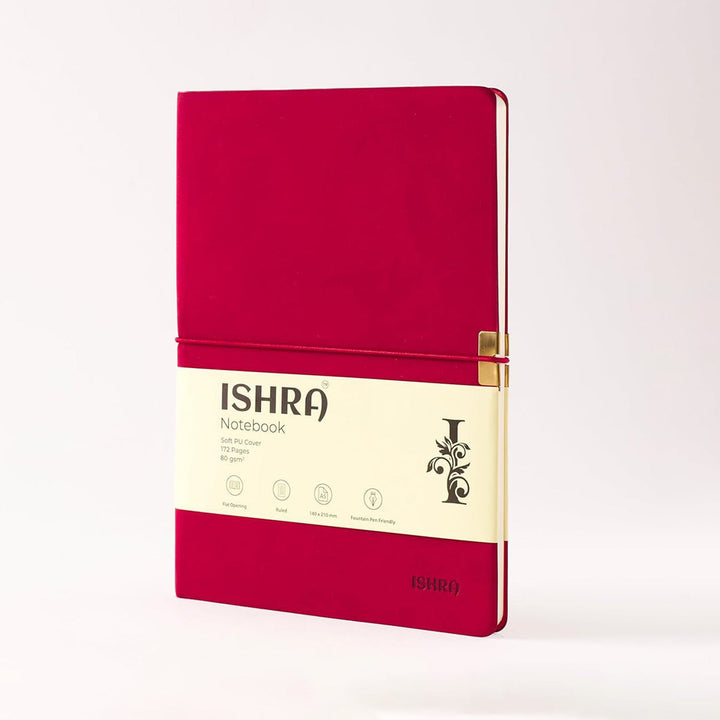 ISHRA A5 Size Ruled Notebook | Ideal Note Book Journal Diary for Work Office Writing Journaling Note Taking Travel | Red Soft Cover| 172 Pages | 80gsm | Fountain Pen Friendly Paper