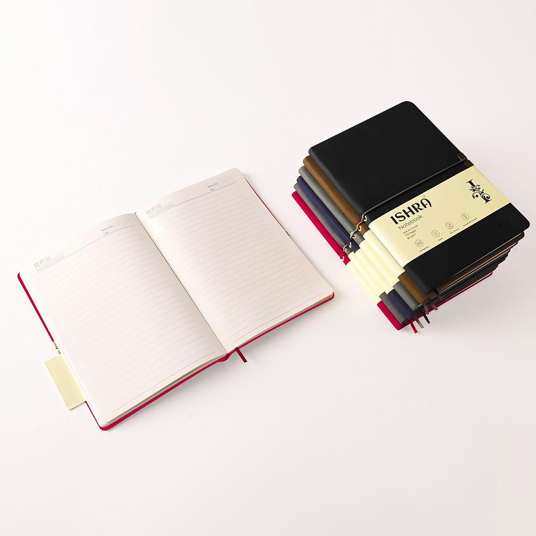 ISHRA A5 Size Ruled Notebook | Ideal Note Book Journal Diary for Work Office Writing Journaling Note Taking Travel | Red Soft Cover| 172 Pages | 80gsm | Fountain Pen Friendly Paper - Aarcaai