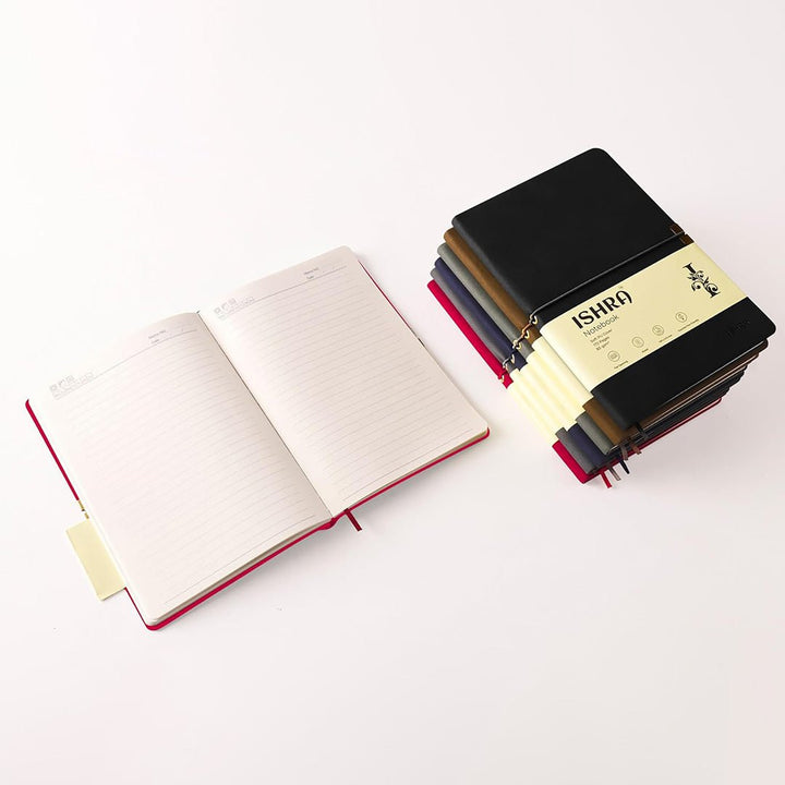 ISHRA A5 Size Ruled Notebook | Ideal Note Book Journal Diary for Work Office Writing Journaling Note Taking Travel | Red Soft Cover| 172 Pages | 80gsm | Fountain Pen Friendly Paper - Aarcaai