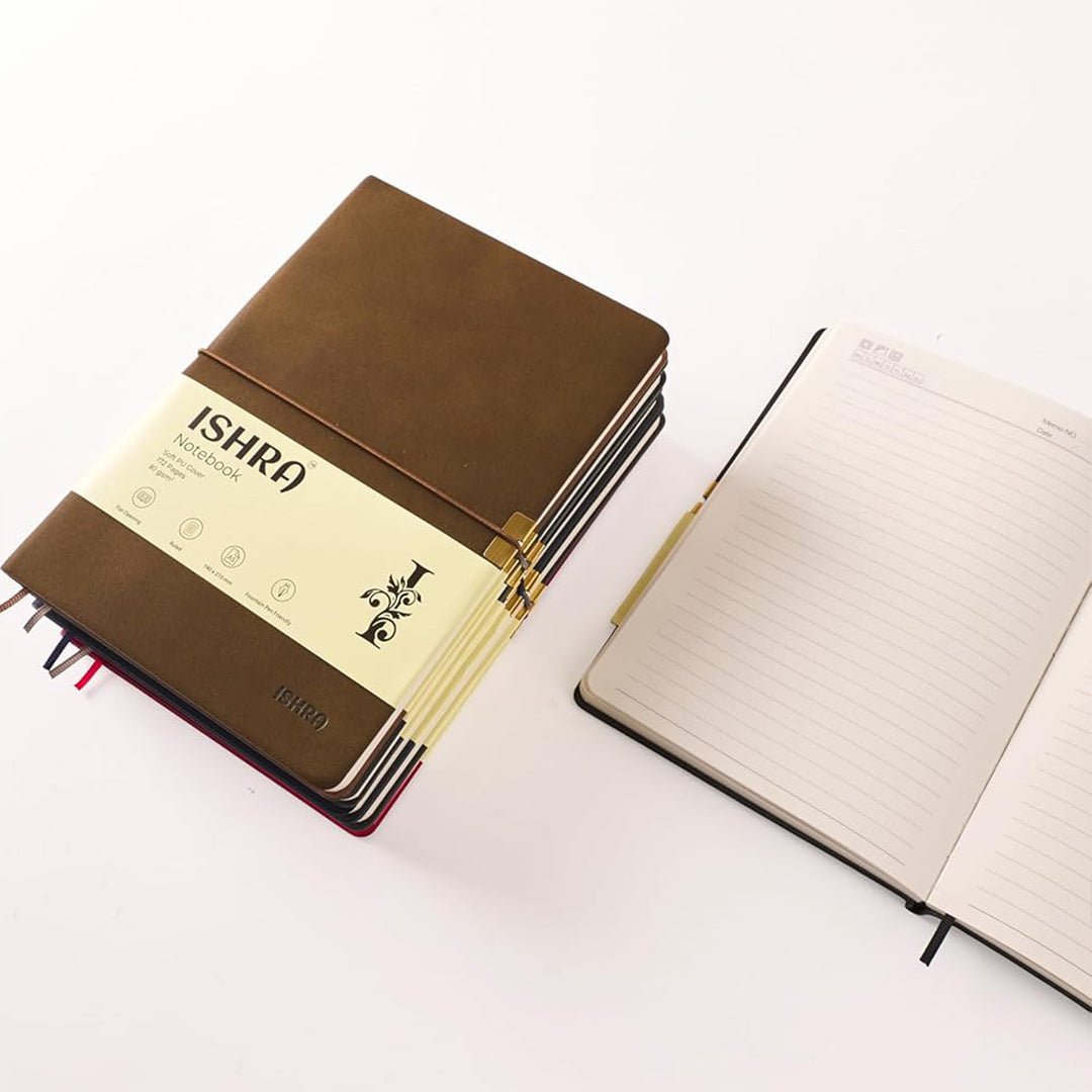 ISHRA A5 Size Ruled Notebook | Ideal Note Book Journal Diary for Work Office Writing Journaling Note Taking Travel | Red Soft Cover| 172 Pages | 80gsm | Fountain Pen Friendly Paper - Aarcaai
