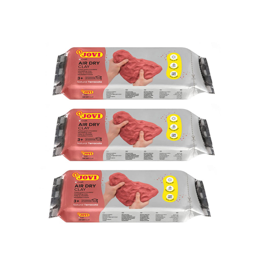 Jovi European Air-Dry Modeling Natural Terracotta Clay 3 Packets - Each Pack of 250 Grams for Sculpting Pottery Art &amp; Craft Handicraft Educational Purpose Fine Motor Skills