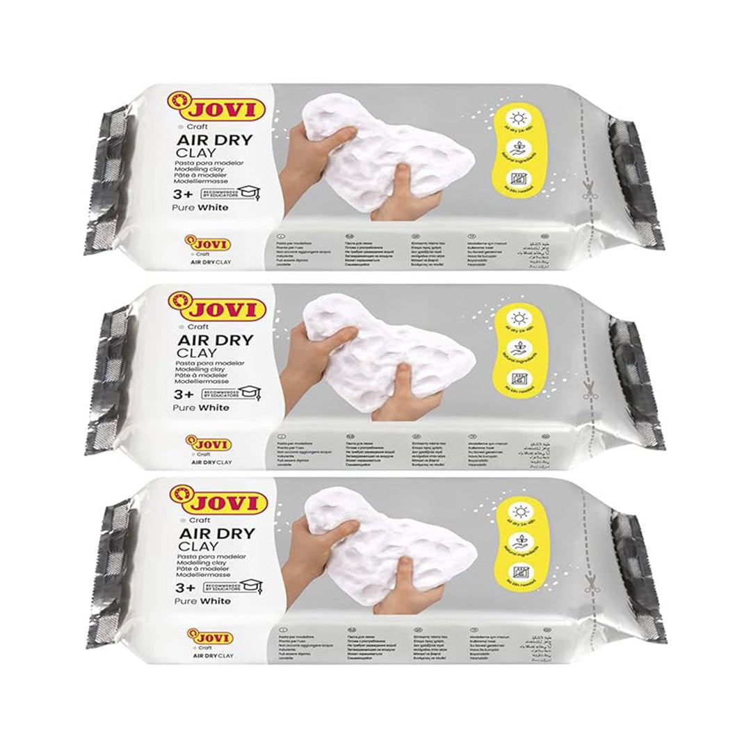 Jovi European Air-Dry Modeling Pure White Clay 3 Packets - Each Pack of 250 Grams for Sculpting Pottery Art &amp; Craft Handicraft Educational Purpose Fine Motor Skills