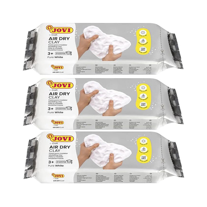 Jovi European Air-Dry Modeling Pure White Clay 3 Packets - Each Pack of 250 Grams for Sculpting Pottery Art &amp; Craft Handicraft Educational Purpose Fine Motor Skills