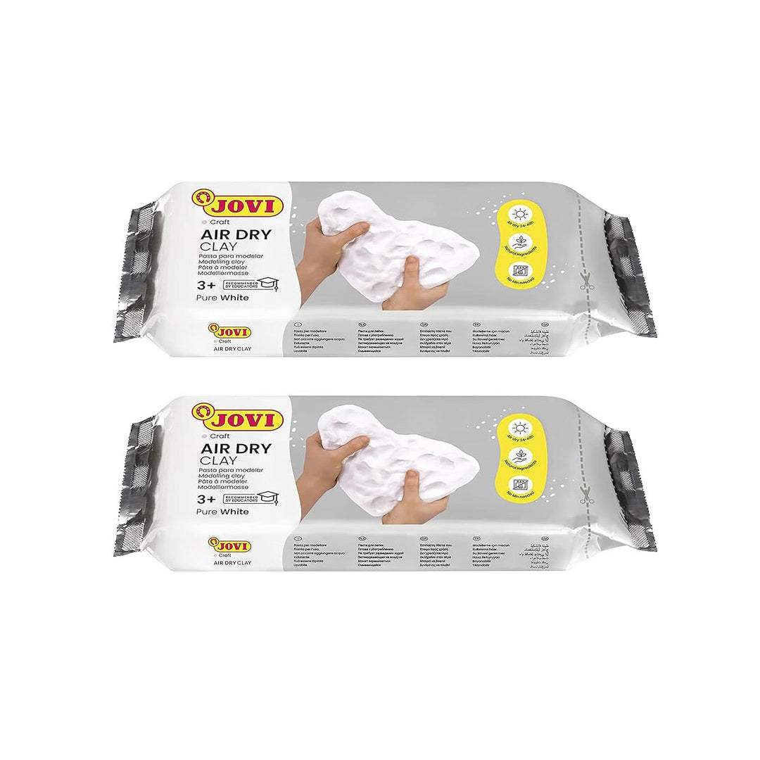 Jovi European Air-Dry Modeling Pure White Clay 2 Packets - Each Pack of 500 Grams for Sculpting Pottery Art &amp; Craft Handicraft Educational Purpose Fine Motor Skills
