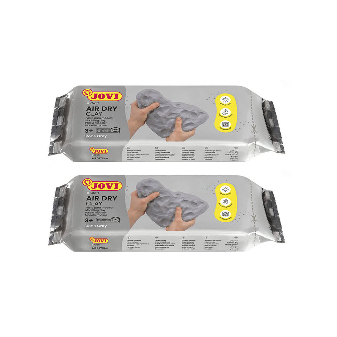 Jovi European Air-Dry Modeling Stone Grey Clay 2 Packets - Each Pack of 250 Grams for Sculpting Pottery Art &amp; Craft Handicraft Educational Purpose Fine Motor Skills