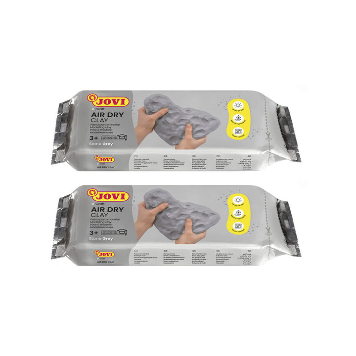 Jovi European Air-Dry Modeling Stone Grey Clay 2 Packets - Each Pack of 250 Grams for Sculpting Pottery Art &amp; Craft Handicraft Educational Purpose Fine Motor Skills