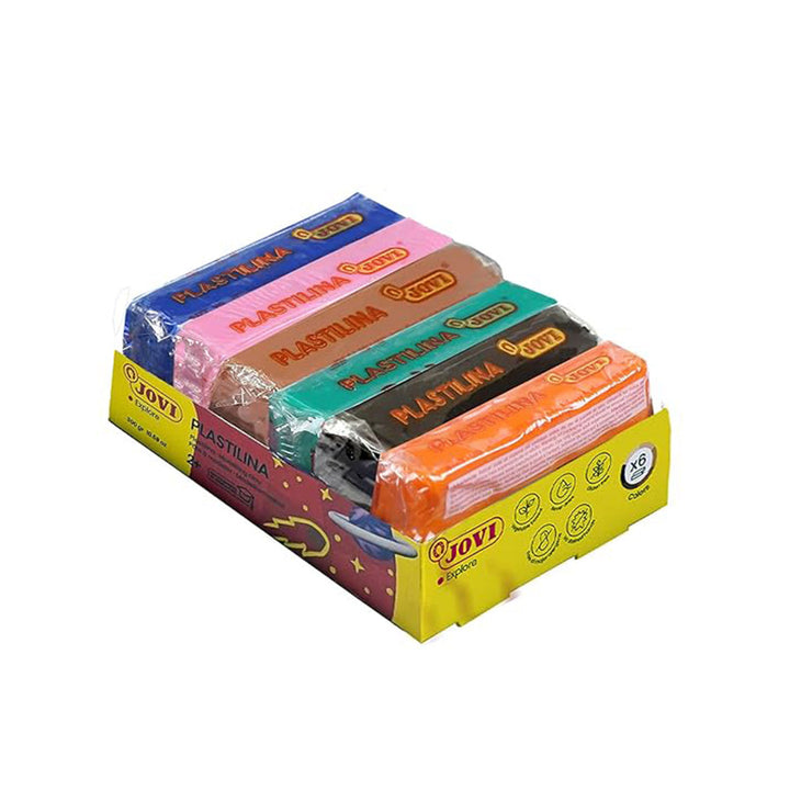 Jovi Plastilina Orange Pink Flesh Light Green Dark Blue Black Non-Drying Non-Toxic Modelling Clay for Art &amp; Craft Pack of 6 Bars 50gms Each Fine Motor Skills Moulding Pottery Sculpting with Dough