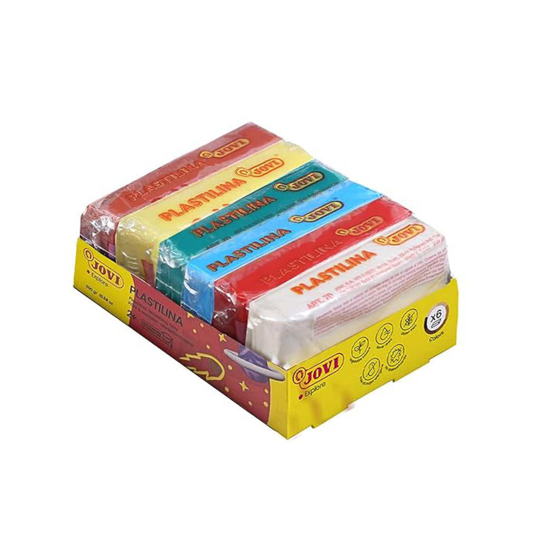 Jovi Plastilina Lilac Dark Blue Light Green Yellow Orange Red Non-Drying Non-Toxic Modelling Clay for Art &amp; Craft Pack of 6 Bars 50gms Each Fine Motor Skills Moulding Pottery Sculpting with Dough