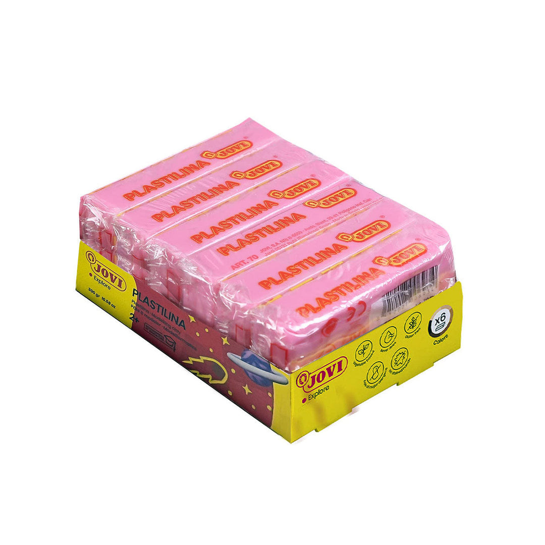 Jovi Plastilina Pink Rose Non-Drying Modelling Clay for Art &amp; Craft, Pack of 6 Bars - 50gms Each for Fine Motor Skills, Moulding, Pottery Sculpting Project Work with Dough
