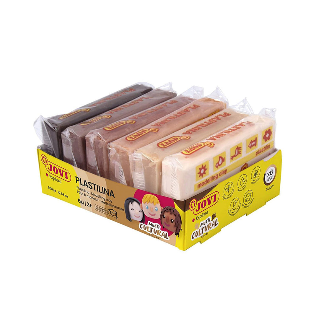 Jovi Plastilina Shades of Skin Colour Multicultural Non-Drying Modelling Clay for Art &amp; Craft, Pack of 6 Bars - 50gms Each for Fine Motor Skills Moulding Pottery Sculpting with Dough