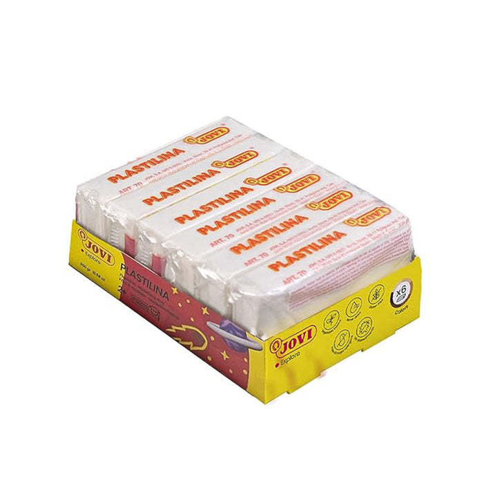 Jovi Plastilina White Non-Drying Modelling Clay for Art &amp; Craft Pack of 6 Bars - 50gms Each Non-Toxic Gluten Free Fine Motor Skills, Moulding, Pottery Sculpting Project Work with Dough