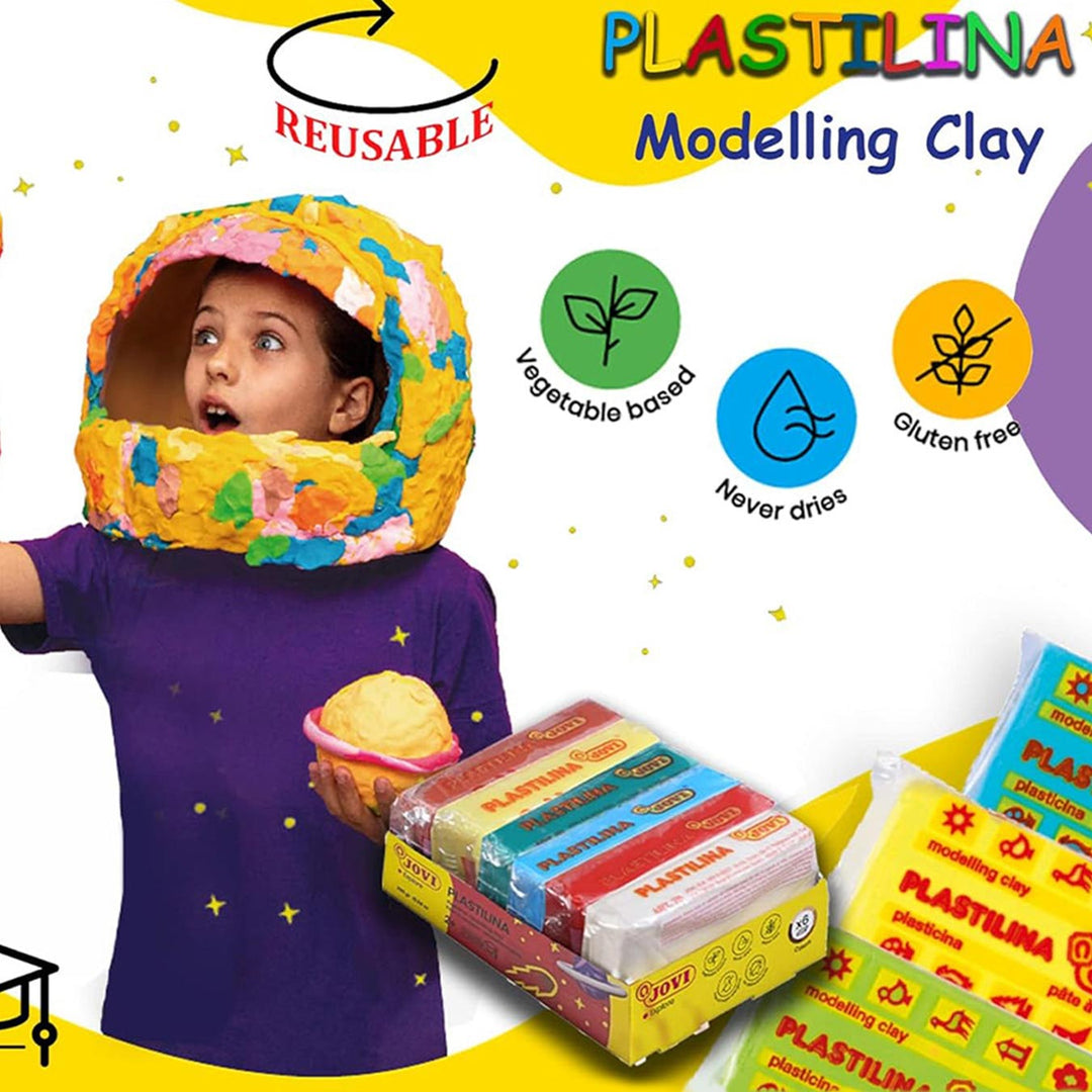 Jovi Plastilina White Non-Drying Modelling Clay for Art &amp; Craft Pack of 6 Bars - 50gms Each Non-Toxic Gluten Free Fine Motor Skills, Moulding, Pottery Sculpting Project Work with Dough