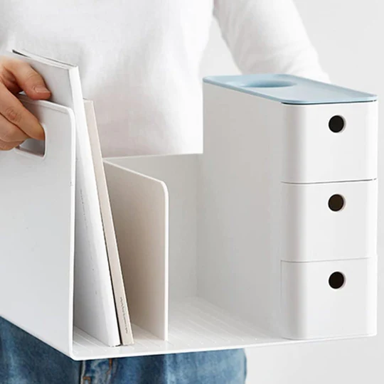 Litem | Combo Book Rack with 3 Drawers| 2 Bookshelf| 1 Pen Stand | White