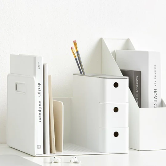Litem | Combo Book Rack with 3 Drawers| 2 Bookshelf| 1 Pen Stand | White