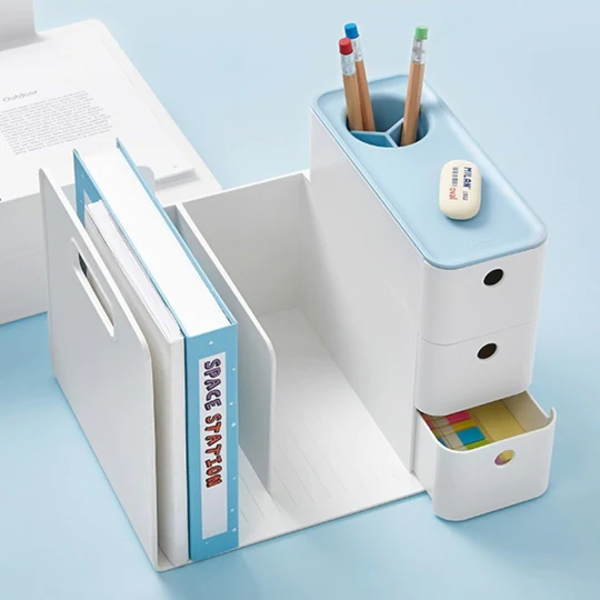 Litem | Combo Book Rack with 3 Drawers| 2 Bookshelf| 1 Pen Stand | White