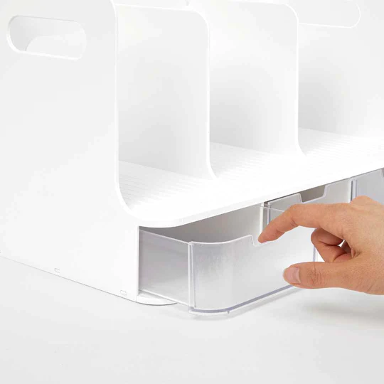 Sysmax | Olio Book Rack with 3 Compartments | 3 Drawers | Organiser | White