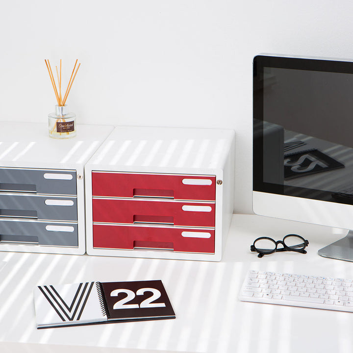 Sysmax |Lockable File Cabinet | 3 Drawers | Wine Red | For Office School  &amp; Hospital