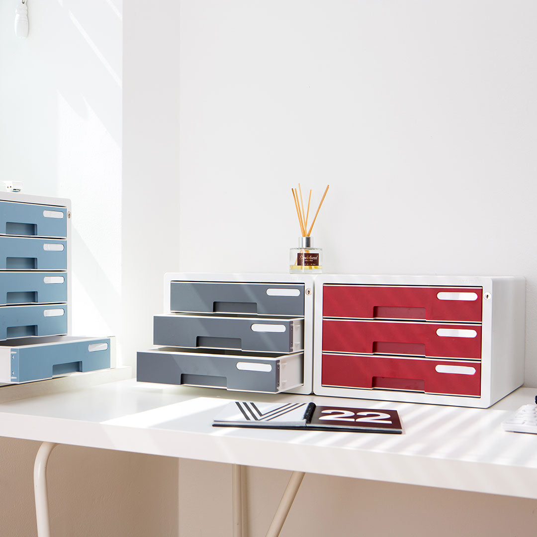 Sysmax |Lockable File Cabinet | 3 Drawers | Wine Red | For Office School  &amp; Hospital