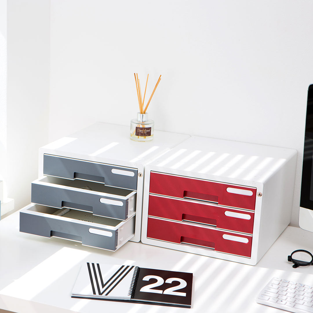 Sysmax |Lockable File Cabinet | 3 Drawers | Wine Red | For Office School  &amp; Hospital