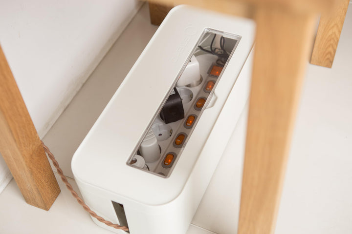 Litem | White | Cable Management Box &amp; Charging Stand | Desk Organizer