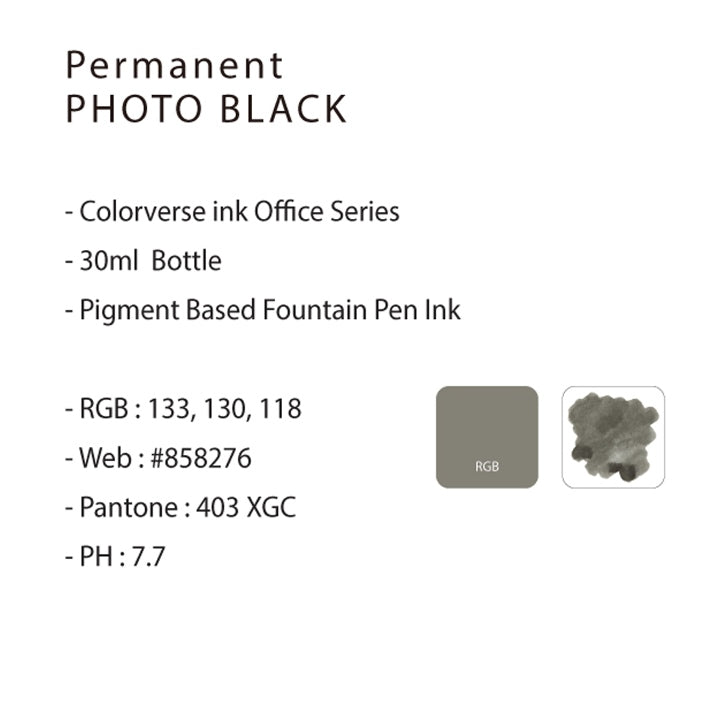 Colorverse | Office Series | Fountain Pen Ink | Permanent Photo | Black | 30ml - Aarcaai