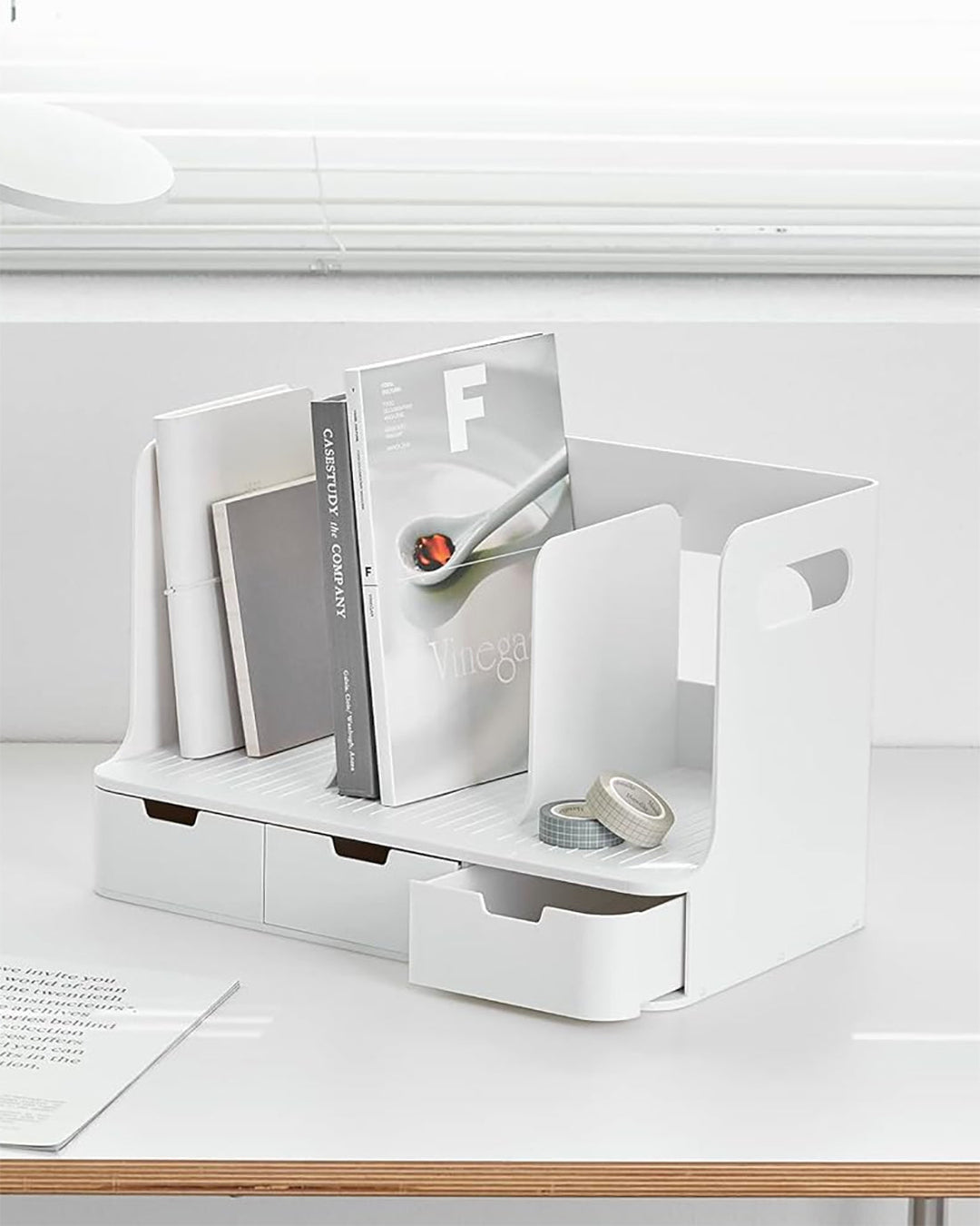 Sysmax | Olio Book Rack with 3 Compartments | 3 Drawers | Organiser | White