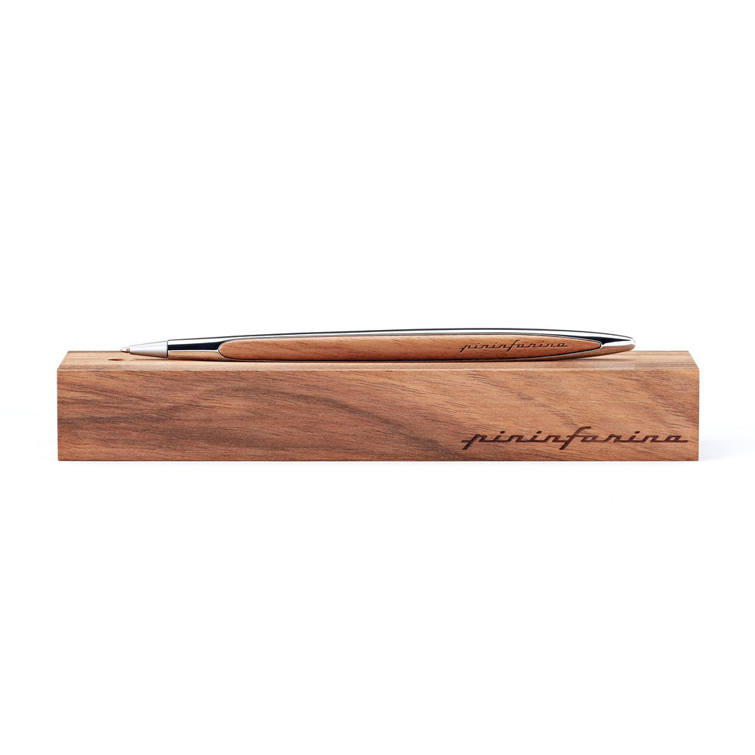 Pininfarina | Cambiano Classic Ink | Ballpoint Pen | Polished Chrome |  Solid Wood Desk Stand