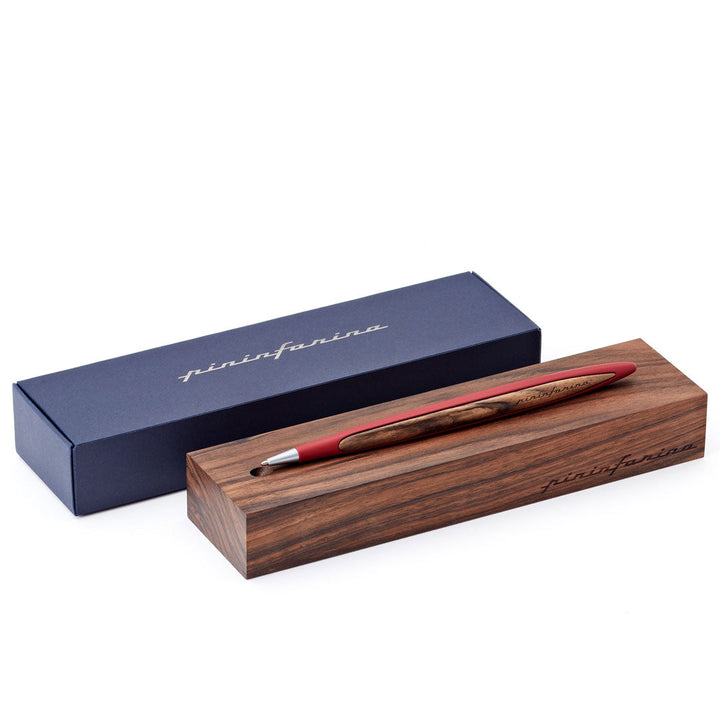 Pininfarina | Cambiano Classic Ink | Ballpoint Pen | Red | Solid Wood Desk Stand