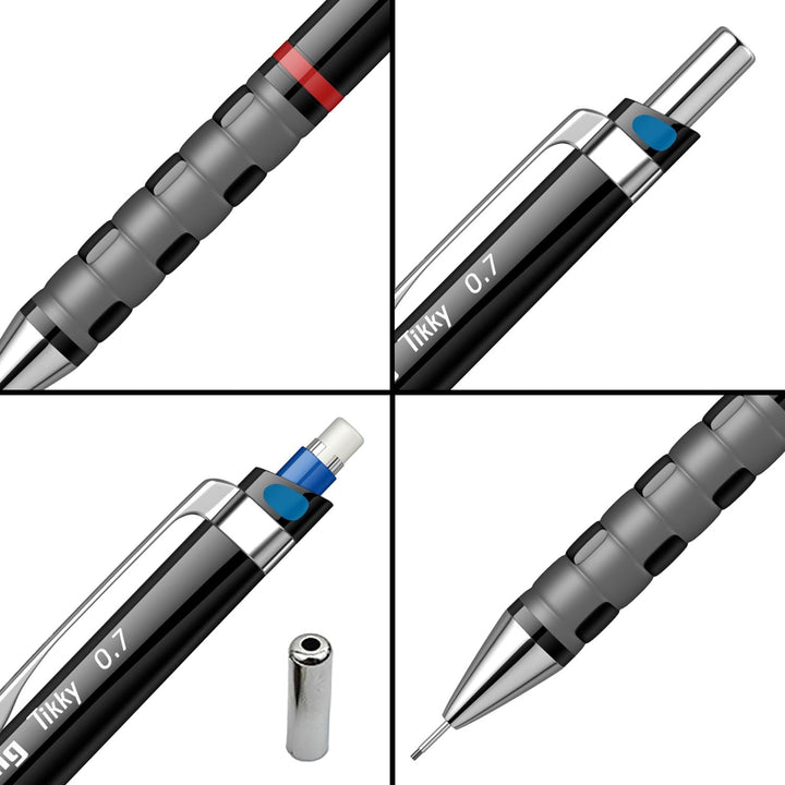 Rotring Tikky 0.7mm Mechanical Pencil – Black | HB Lead | Built - in Eraser - Aarcaai
