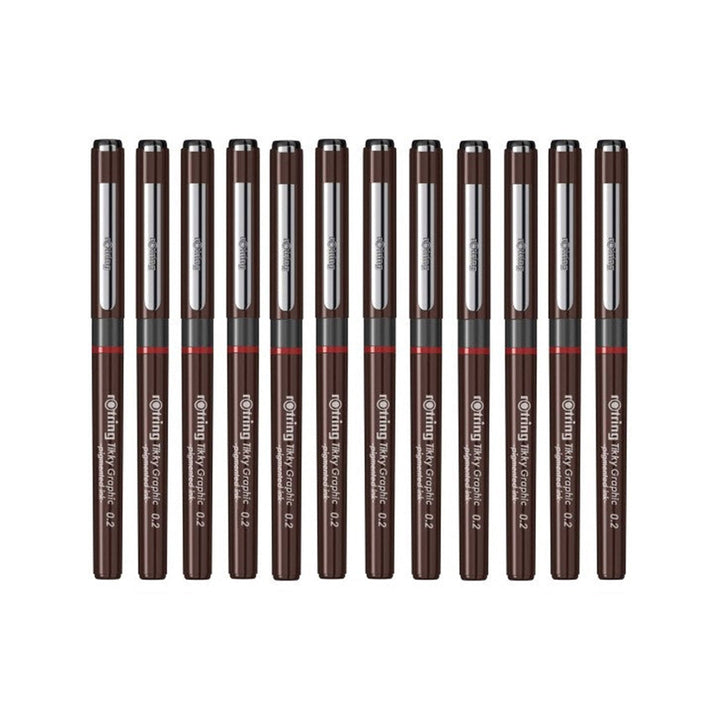 Rotring | Tikky | Graphic Fineliner | Black Pigmented Lightfast | Pack of 12pieces | 0.2mm