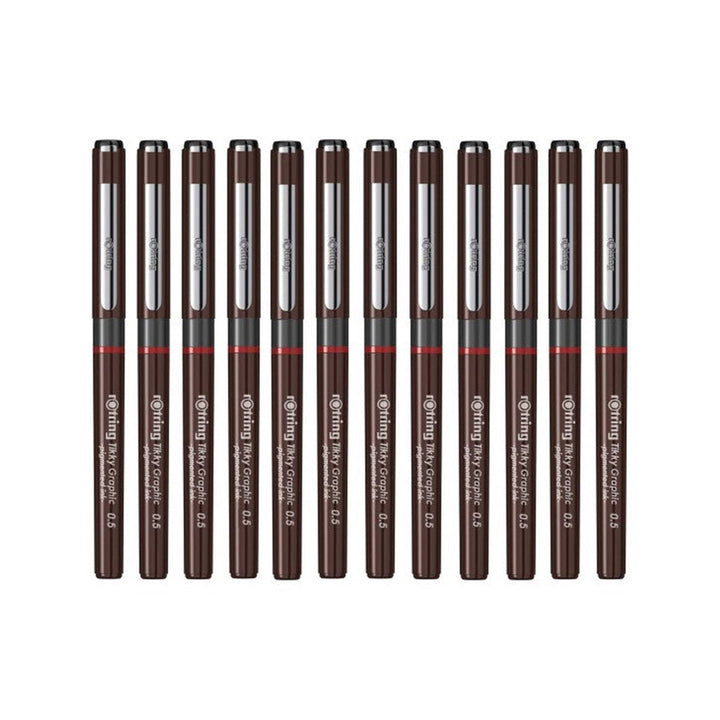 Rotring | Tikky | Graphic Fineliner | Black Pigmented Lightfast | Pack of 12pieces | 0.5mm