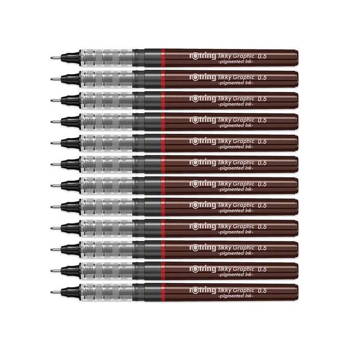 Rotring | Tikky | Graphic Fineliner | 0.5mm | Black Ink | Pack of 12