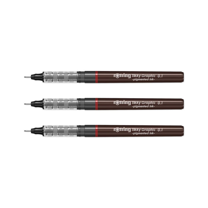Rotring | Tikky | Graphic Fineliner | Black Pigment Lightfast | 0.1mm | 3 Pen Set