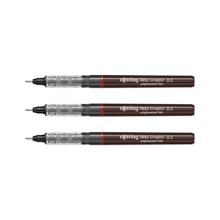 Rotring | Tikky | Graphic Fineliner | Black Pigment Lightfast | 0.3mm | 3 Pen Set