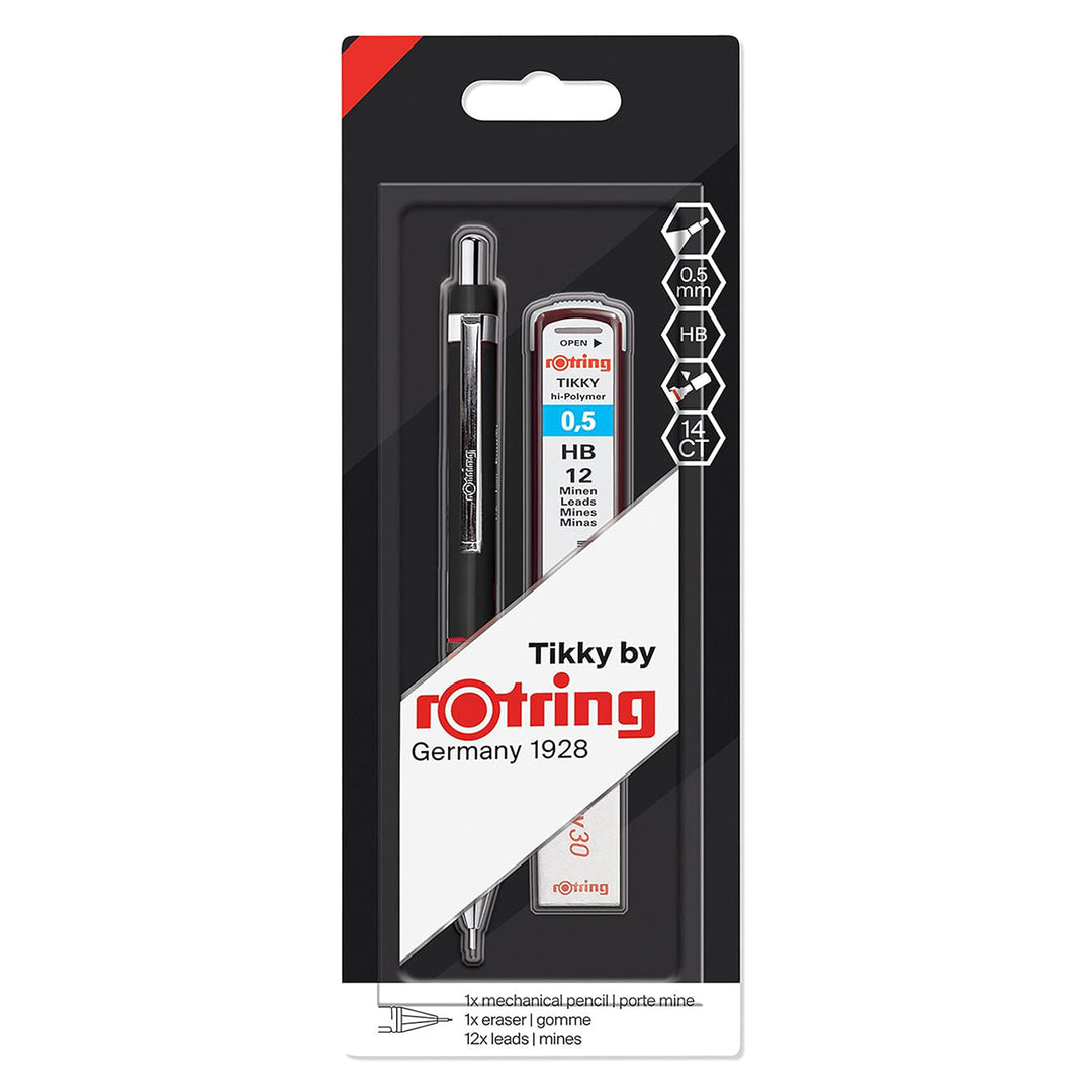 Rotring Tikky Mechanical Pencil 0.5mm – Black Barrel | Includes Spare Leads &amp; Eraser