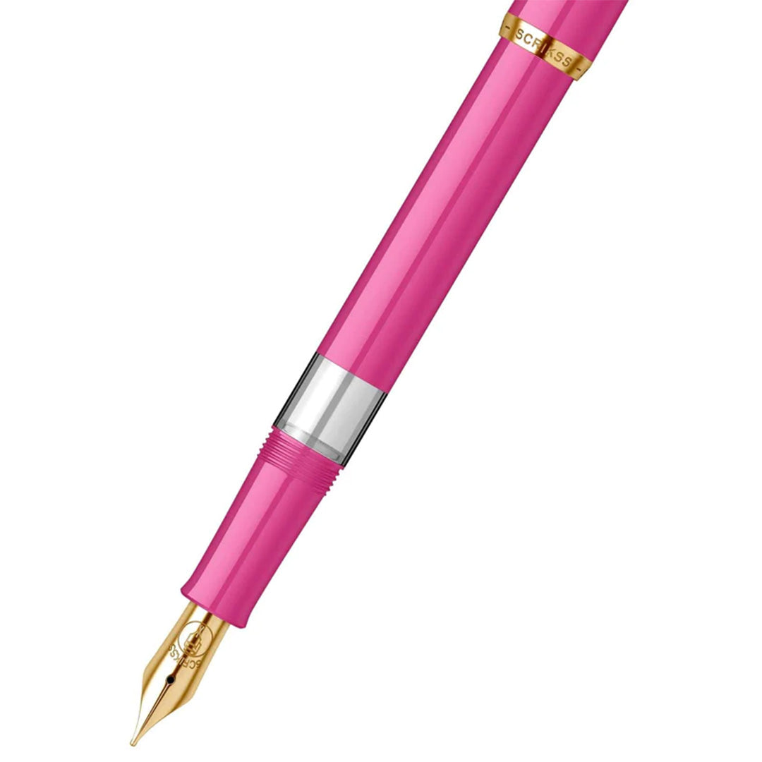Scrikss | 419 Legendary | Fountain Ink Pen | Medium Nib | Gold Plated | Glossy Pink Barrel