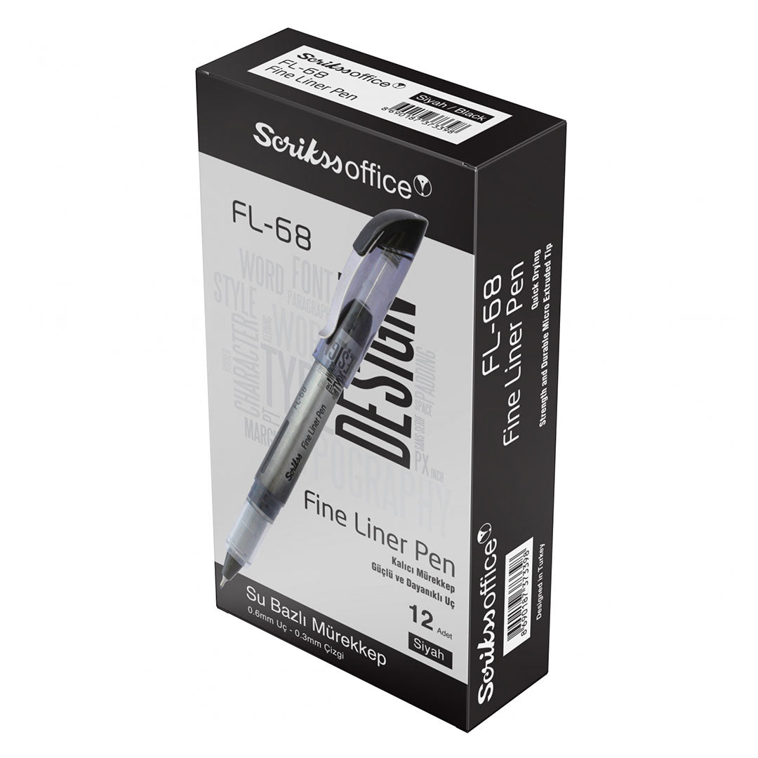 Scrikss | Fl-68 | Fineliner 0.6mm | Box Of 12 | Black