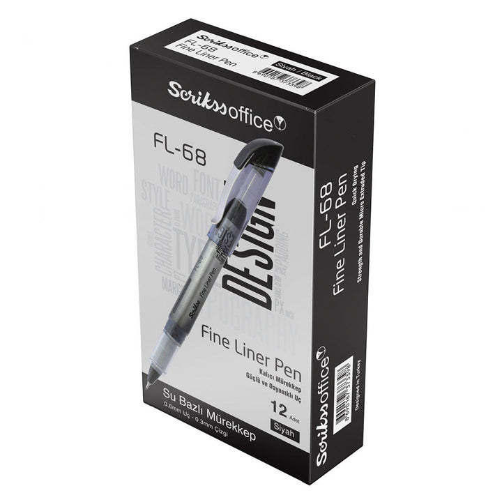 Scrikss | Fl-68 | Fineliner 0.6mm | Box Of 12 | Black