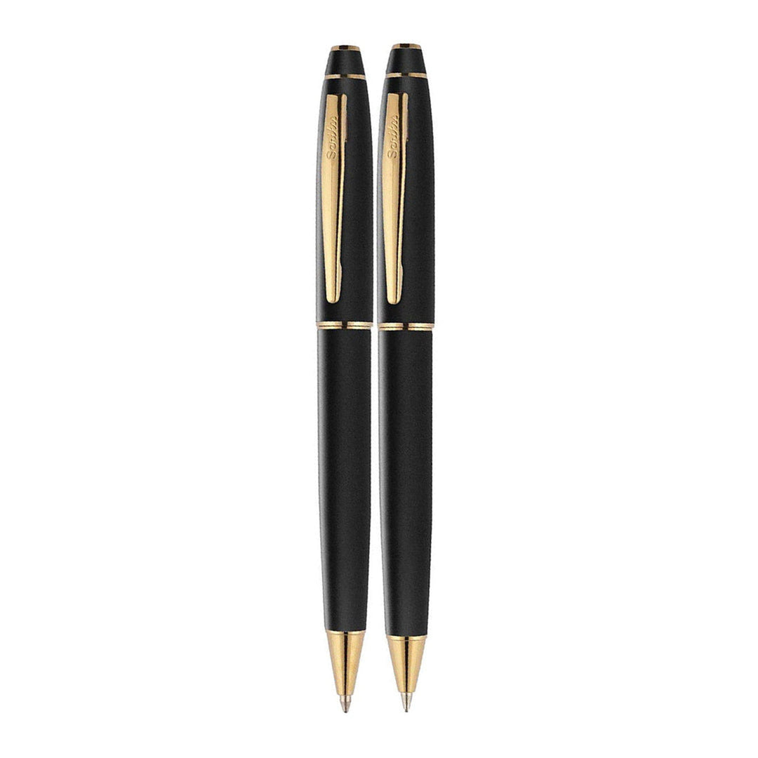 Scrikss Noble 35 Ballpoint &amp; Mechanical Pencil Set in Matte Black GT(Gold Trim)