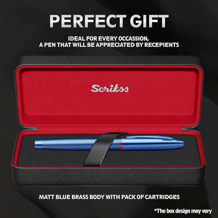 Scrikss Noble 35 Medium nib Blue Fountain Pen in a red and black gift box
