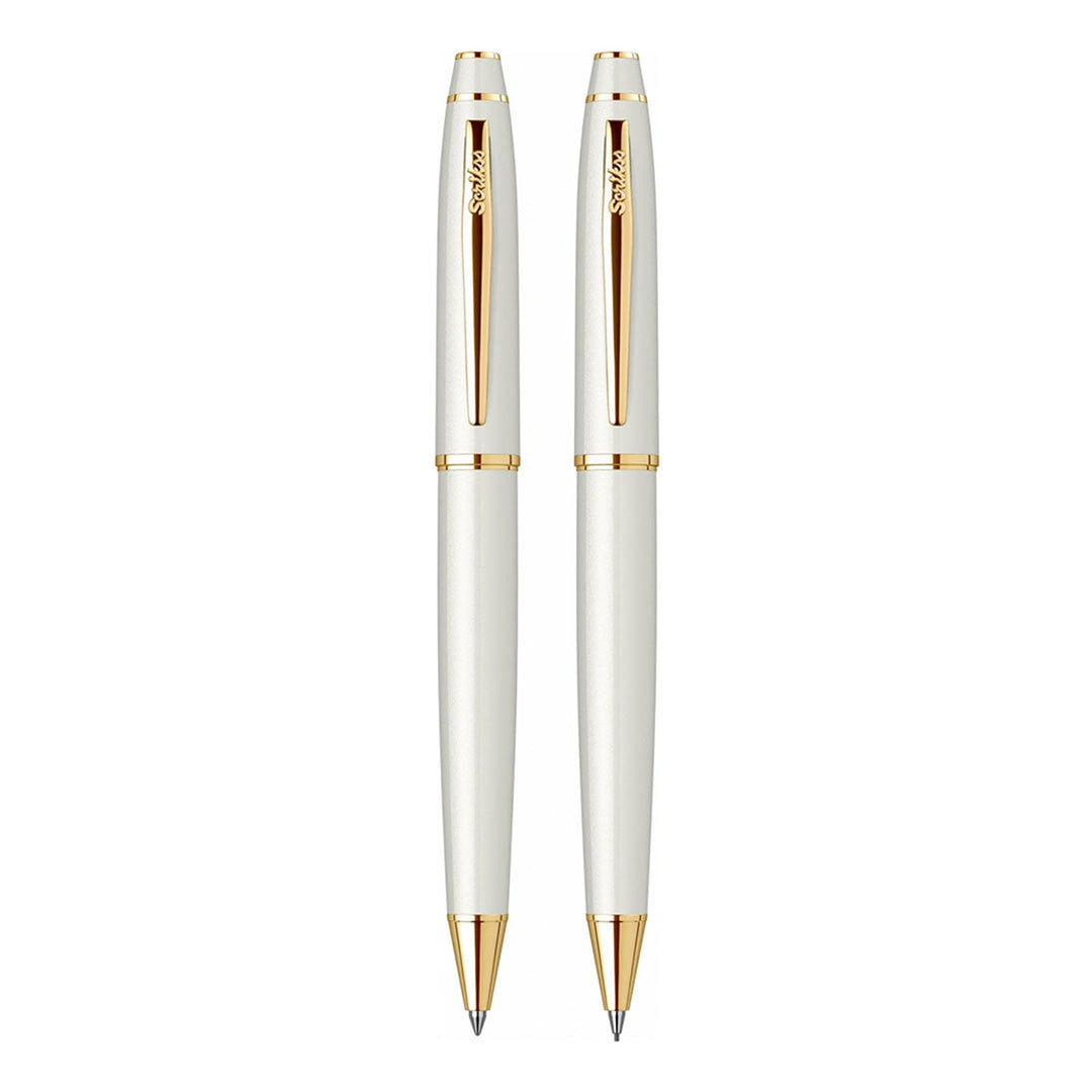 Scrikss Noble 35 Ballpoint Pen &amp; Mechanical Pencil Set in White Gold