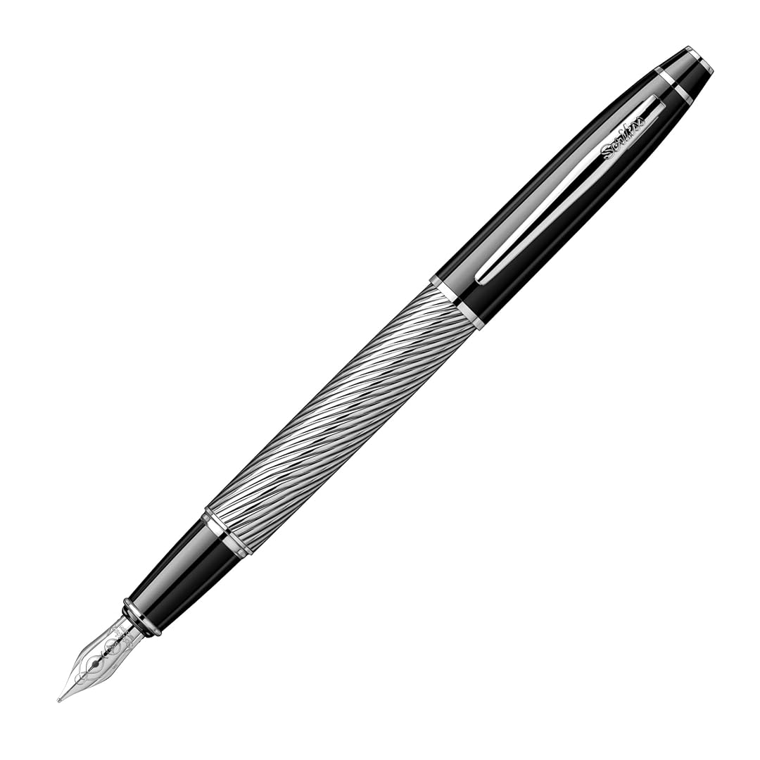 Scrikss | Noble 35C | Fountain Ink Pen | Spiral Black Chrome | Broad Nib