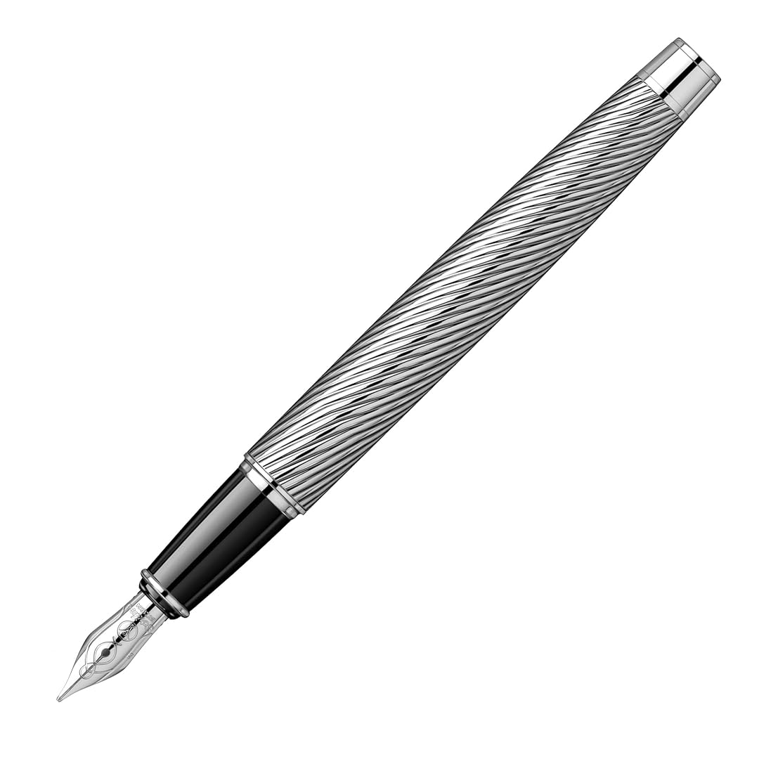 Scrikss | Noble 35C | Fountain Ink Pen | Spiral Black Chrome | Broad Nib