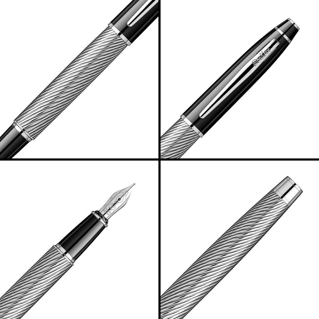 Scrikss | Noble 35C | Fountain Ink Pen | Spiral Black Chrome | Broad Nib