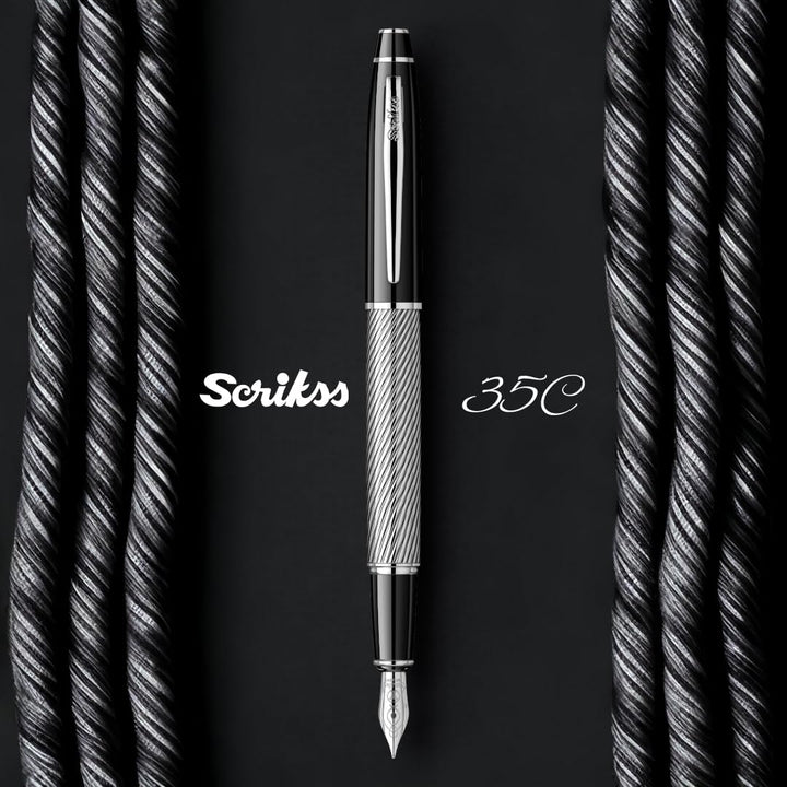 Scrikss Noble 35 Broad nib Fountain Pen - Spiral Black Chrome GT