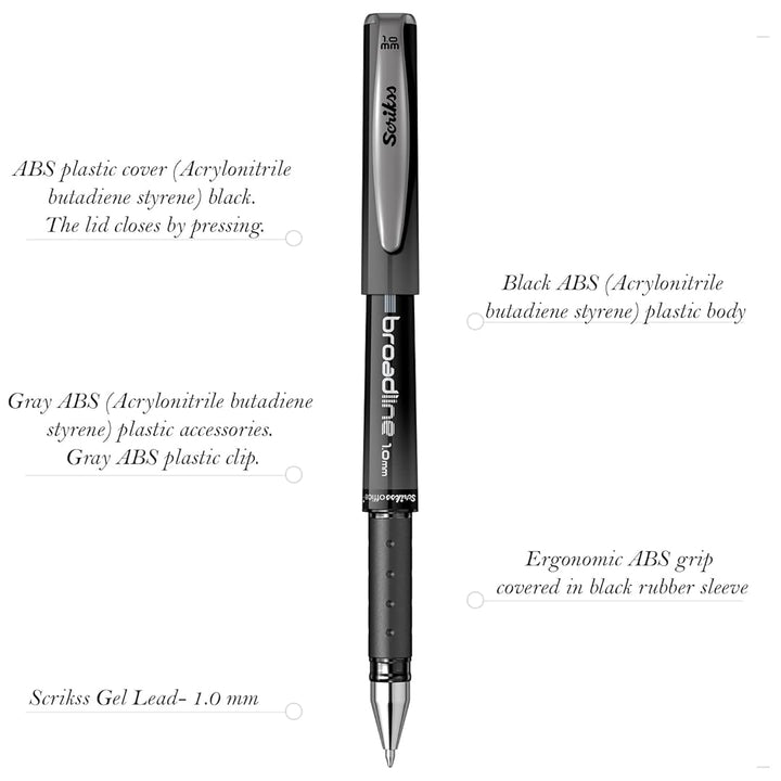Scrikss | Office Broadline | 1.0mm | Gel Pen | Black | Pack Of 12