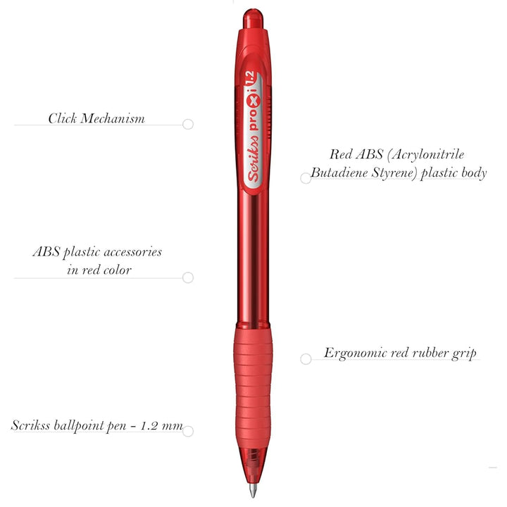 Scrikss | Proxi Series | Ball Point Pen | 12 Red Barrel